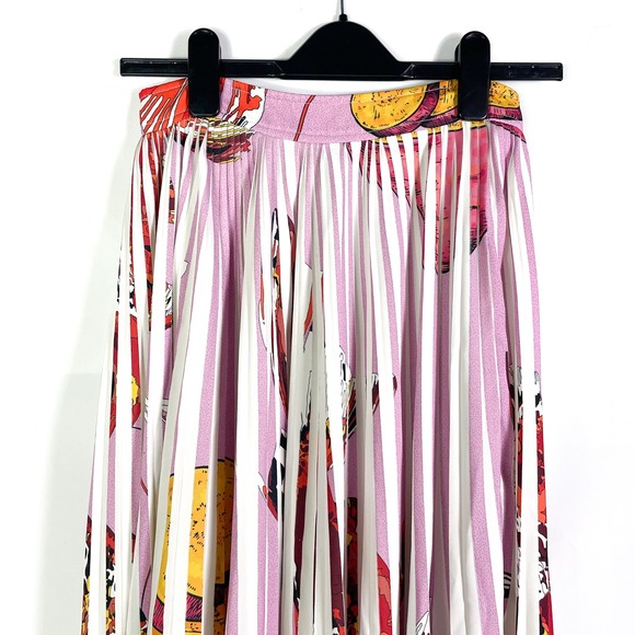 Thebe Magugu Pink Plisse Maxi Skirt Pleated Fish & Chips Print A-Line Sz S - Picture 6 of 13